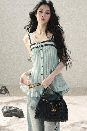 One-Shoulder Ruched Lace Camisole