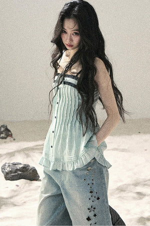 One-Shoulder Ruched Lace Camisole
