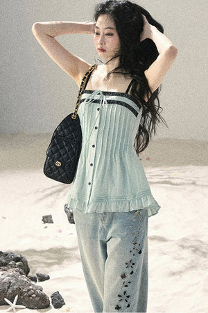 One-Shoulder Ruched Lace Camisole