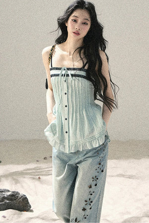 One-Shoulder Ruched Lace Camisole
