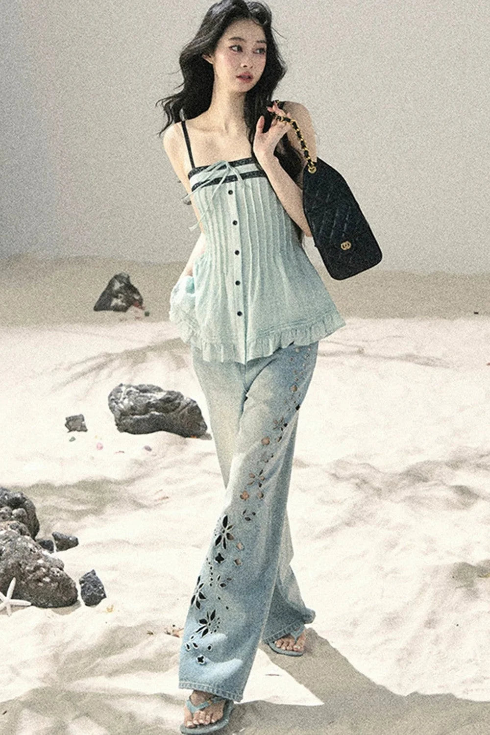 One-Shoulder Ruched Lace Camisole