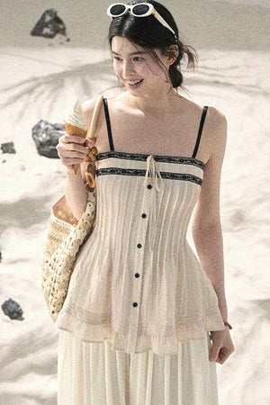 One-Shoulder Ruched Lace Camisole