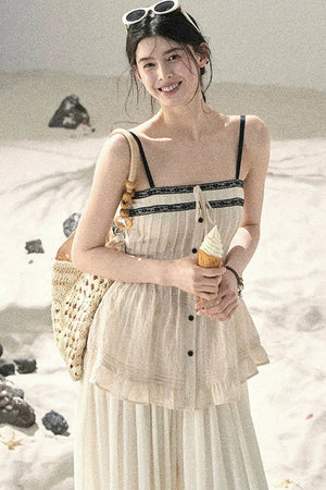 One-Shoulder Ruched Lace Camisole