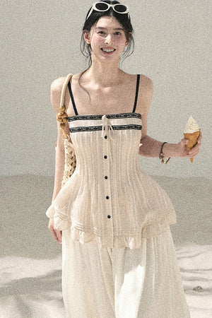 One-Shoulder Ruched Lace Camisole