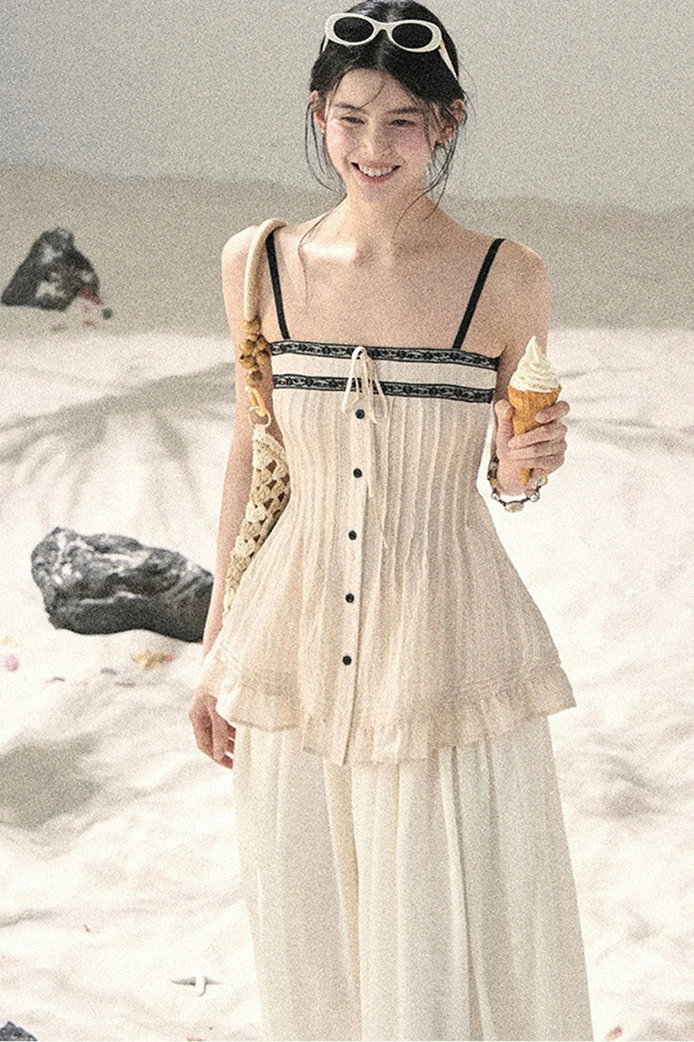 One-Shoulder Ruched Lace Camisole
