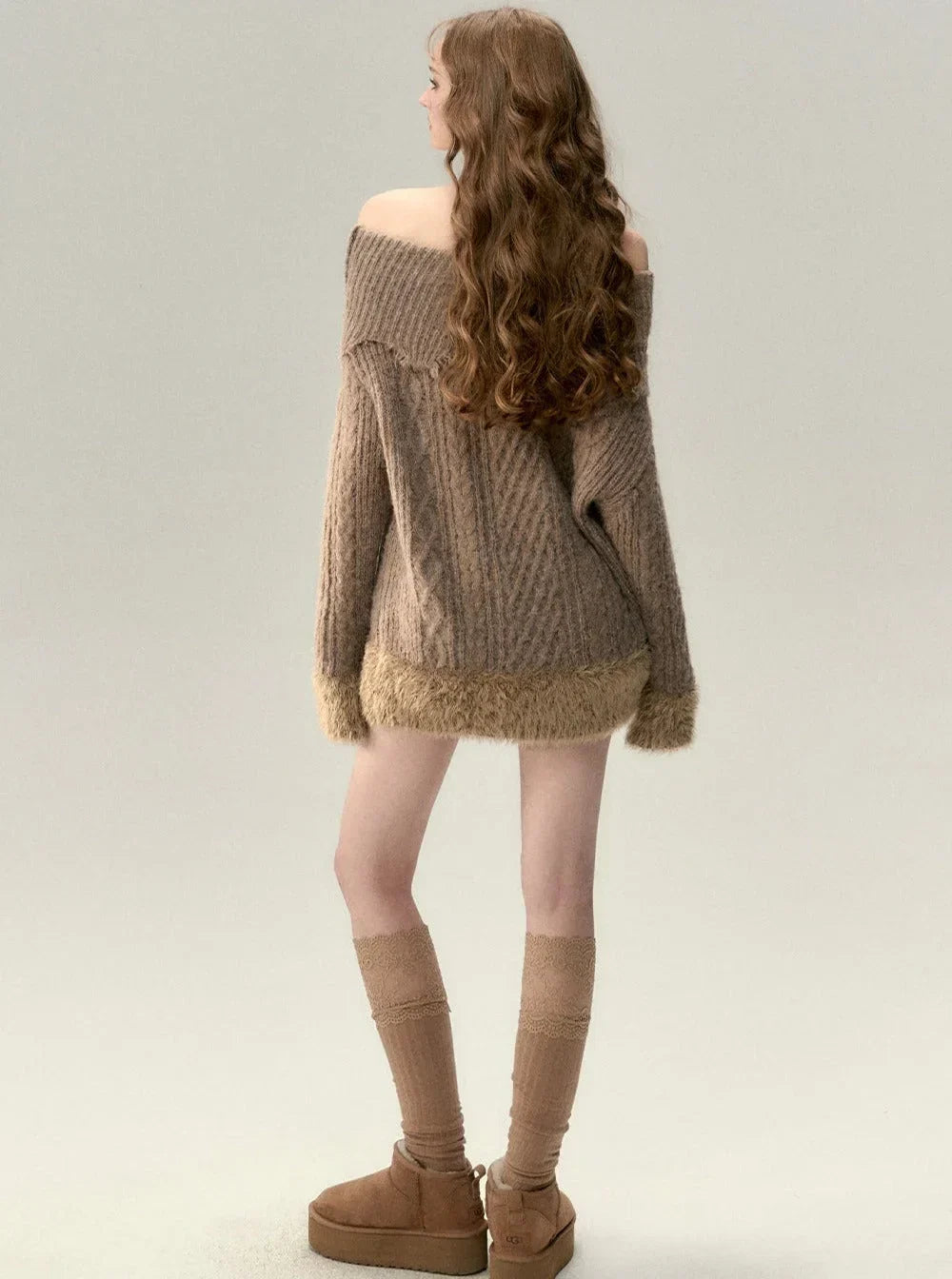 One-shoulder slant-shoulder two-wear knitted dress