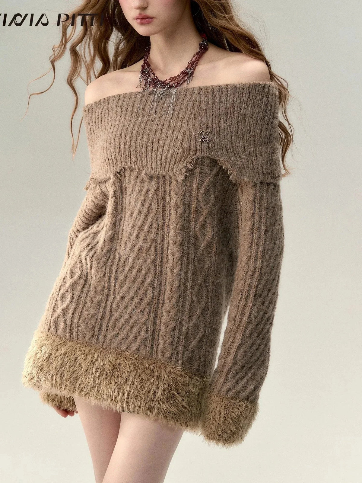 One-shoulder slant-shoulder two-wear knitted dress