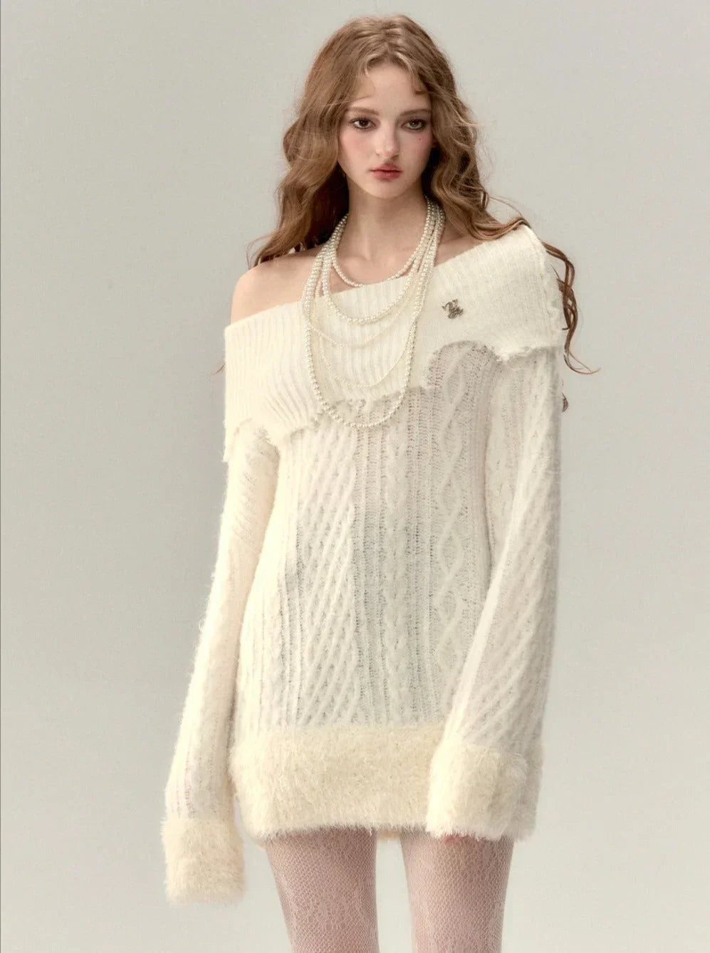 One-shoulder slant-shoulder two-wear knitted dress