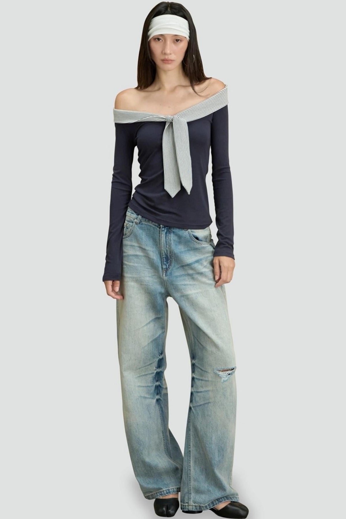 One-shoulder Striped Top