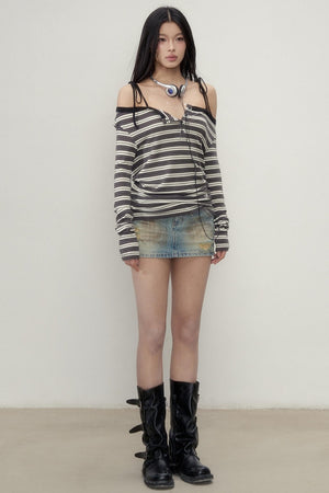 One-Shoulder Wool Blend  Long Sleeve Top