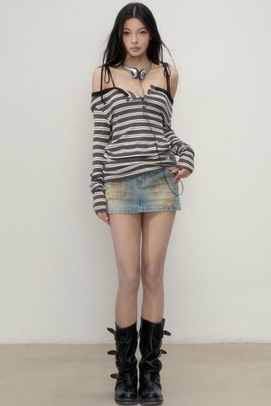One-Shoulder Wool Blend  Long Sleeve Top