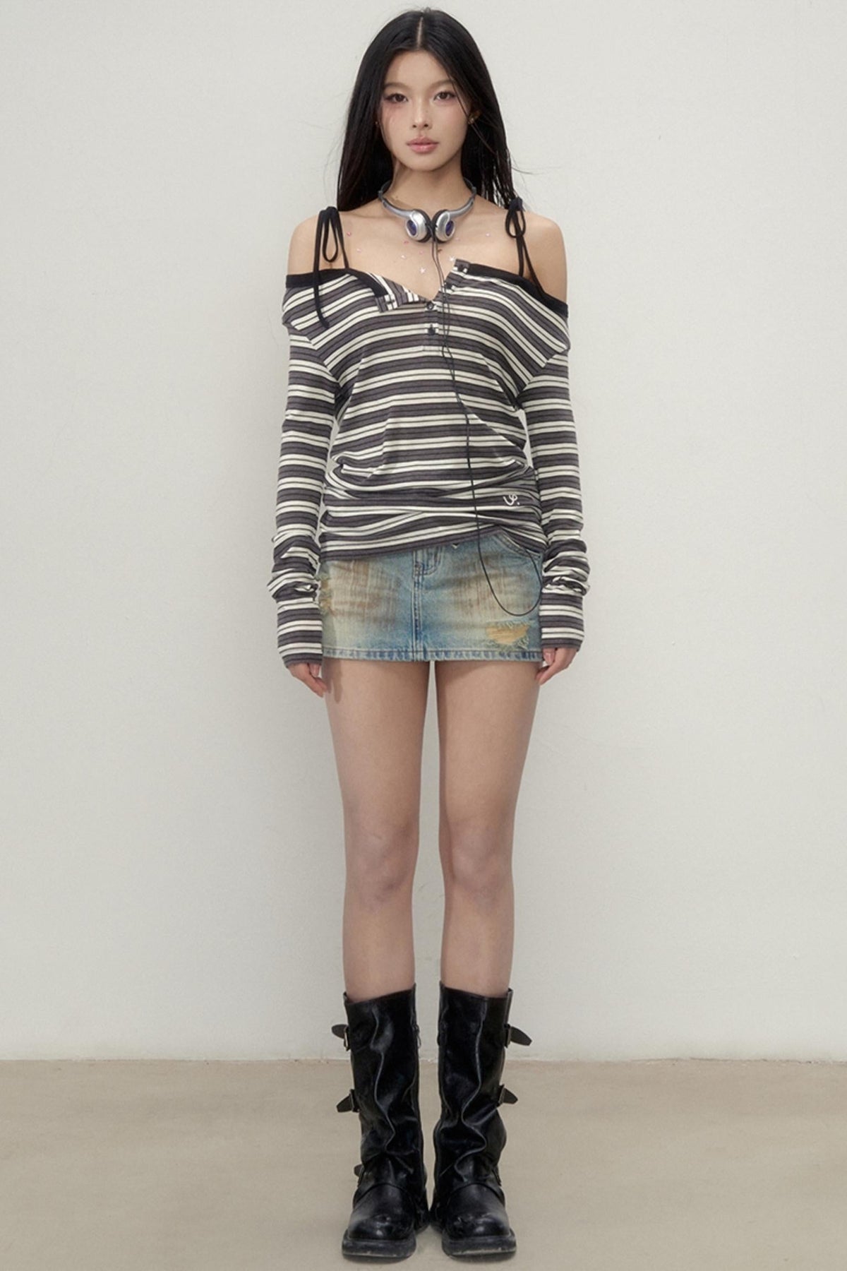 One-Shoulder Wool Blend  Long Sleeve Top
