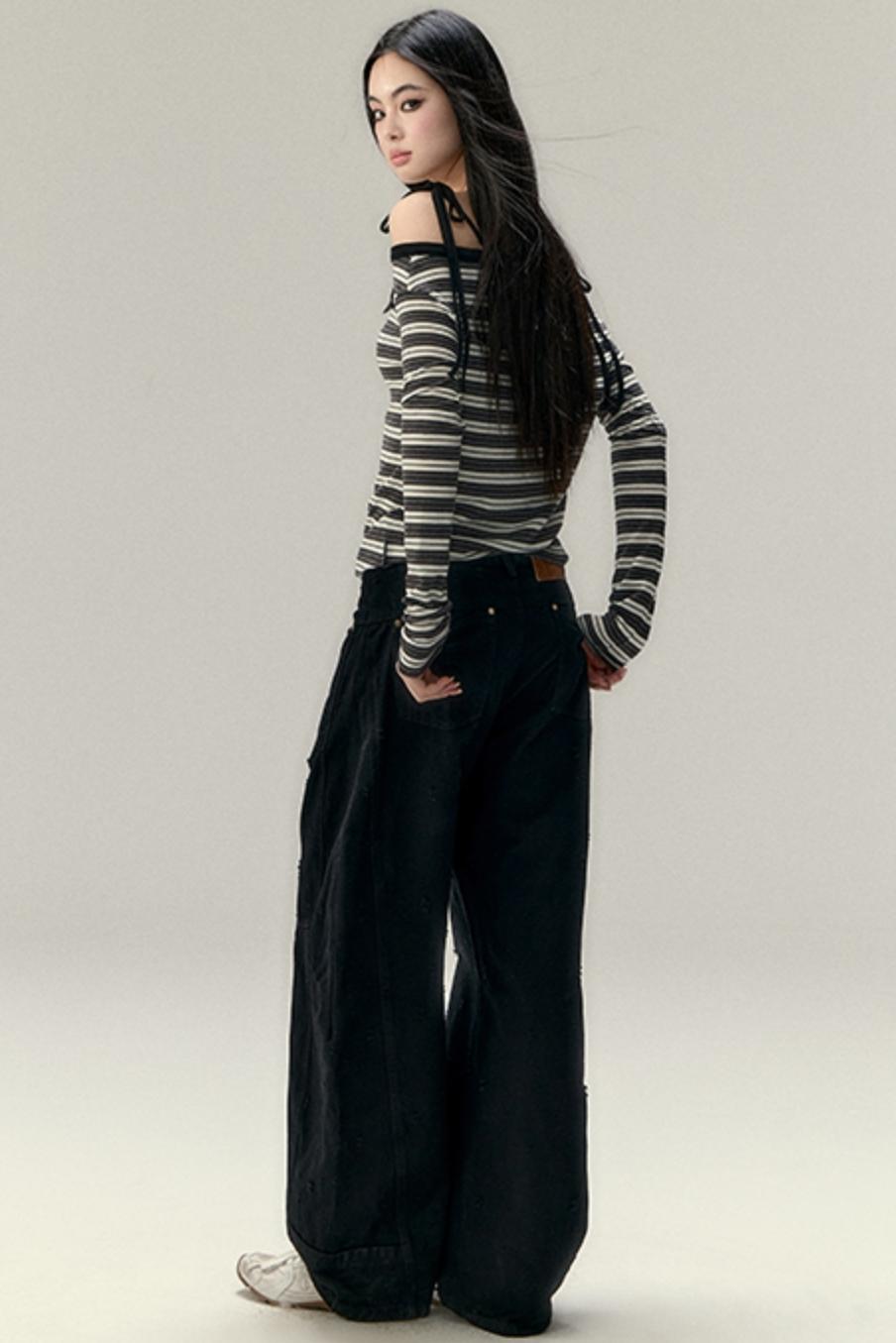 One-Shoulder Wool Blend  Long Sleeve Top