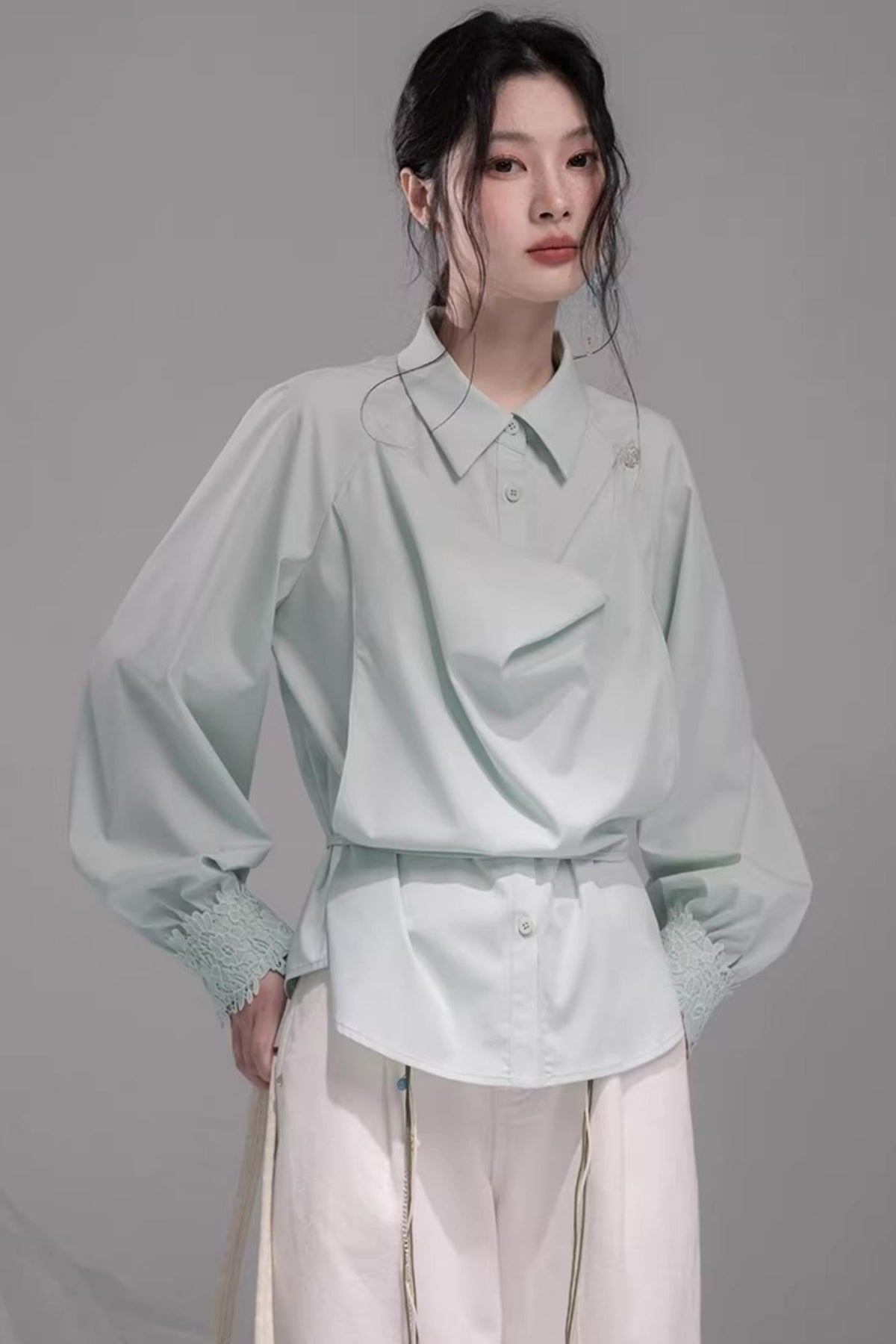 Optical Illusion Drape Collar Shirt
