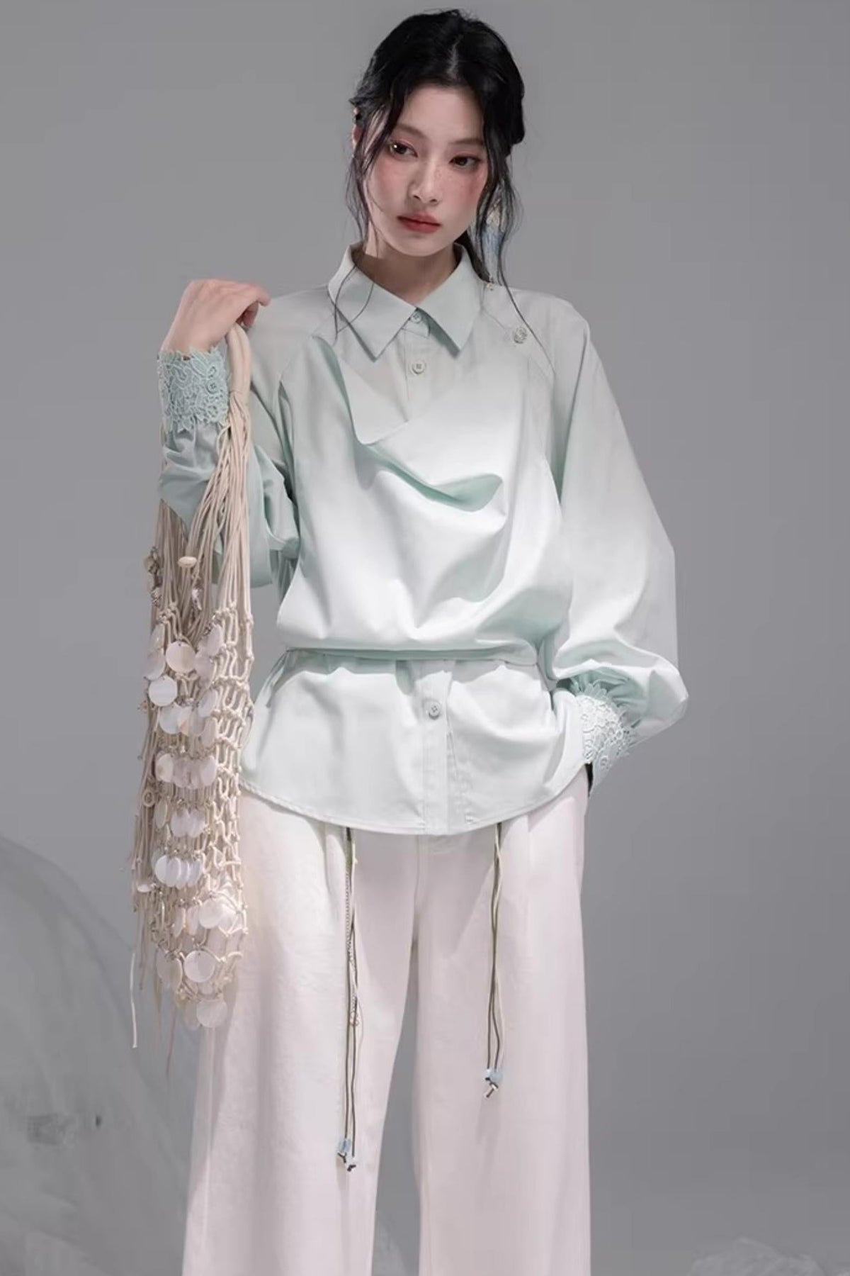 Optical Illusion Drape Collar Shirt