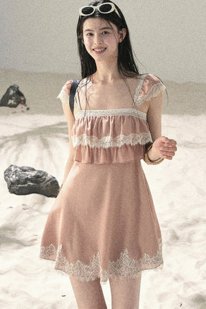 Orange Lace Chiffon Dress