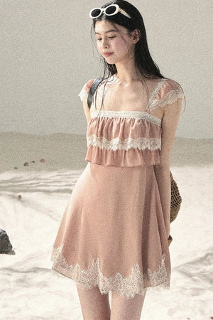 Orange Lace Chiffon Dress