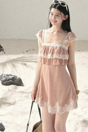 Orange Lace Chiffon Dress