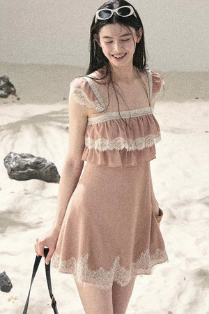 Orange Lace Chiffon Dress