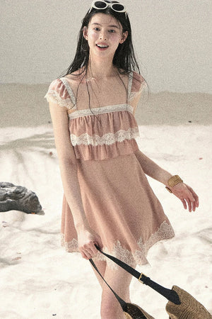 Orange Lace Chiffon Dress