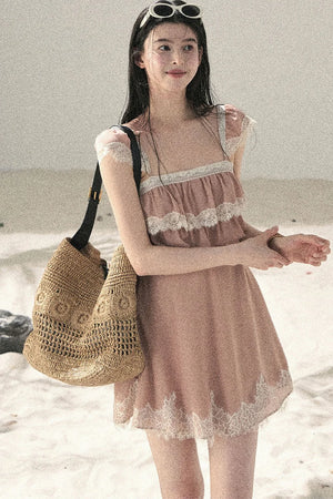 Orange Lace Chiffon Dress