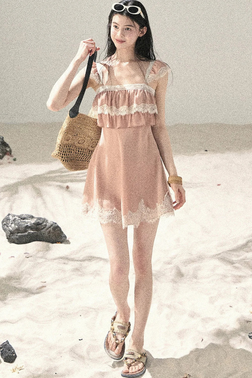 Orange Lace Chiffon Dress