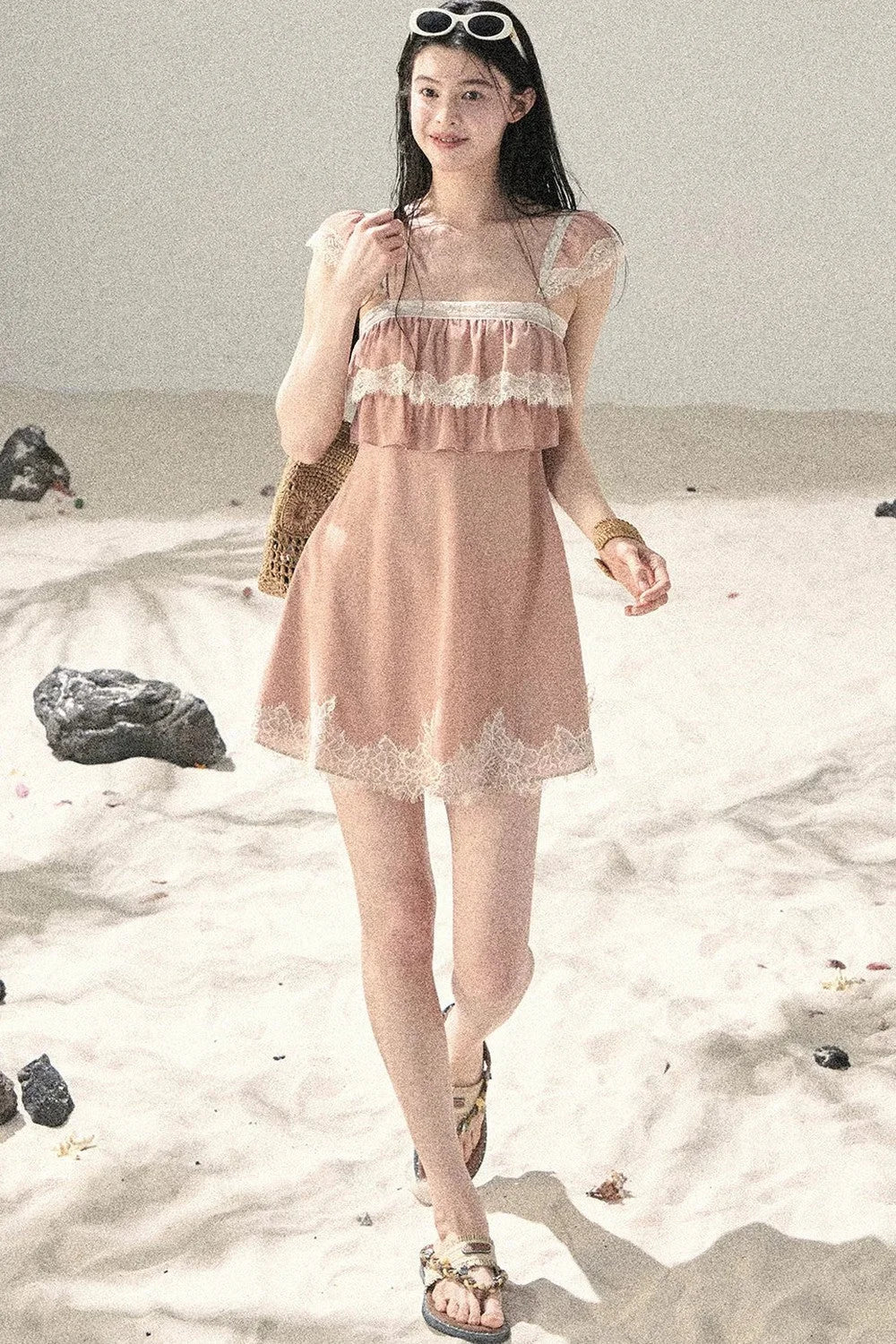 Orange Lace Chiffon Dress
