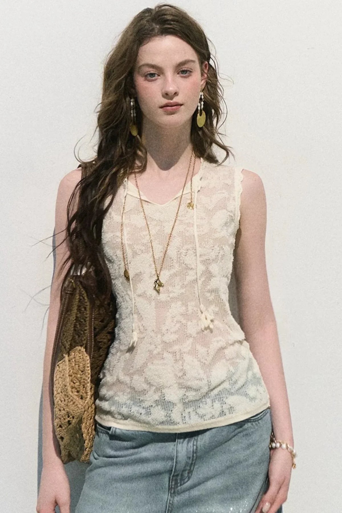 Organza Jacquard Tie Blouse