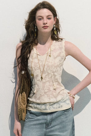 Organza Jacquard Tie Blouse