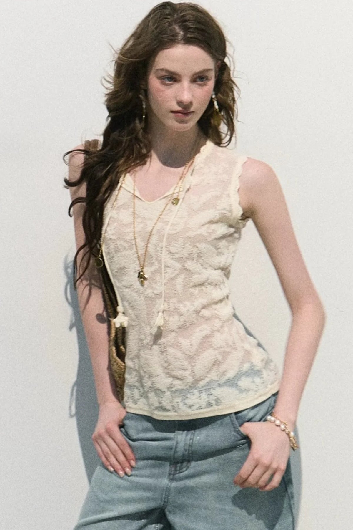Organza Jacquard Tie Blouse