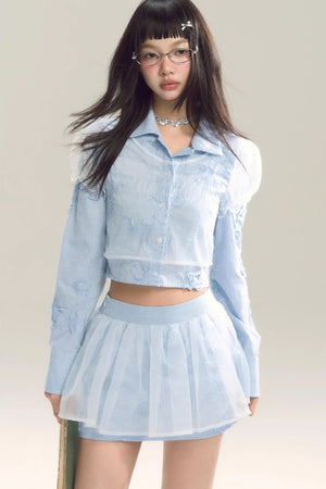 Organza Stripe Skirt Shirt Set-Up