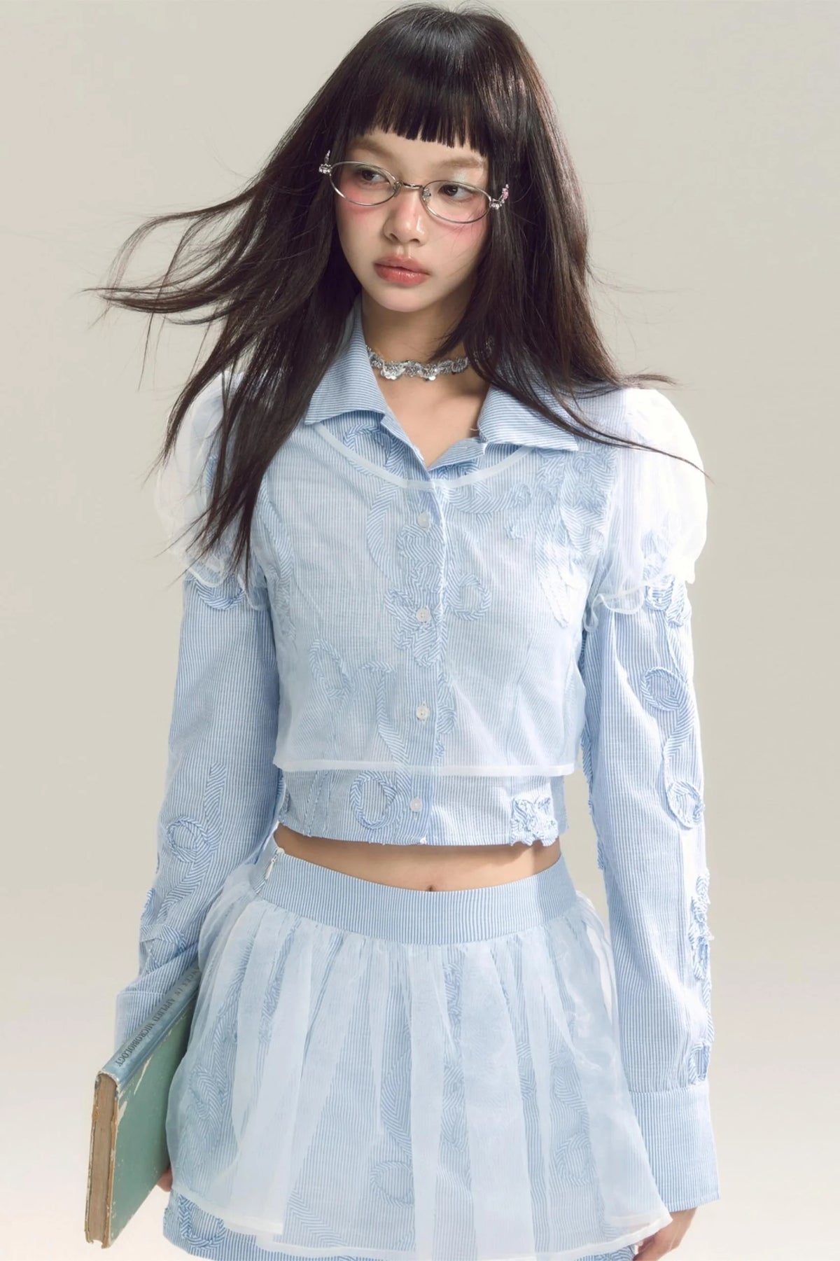 Organza Stripe Skirt Shirt Set-Up