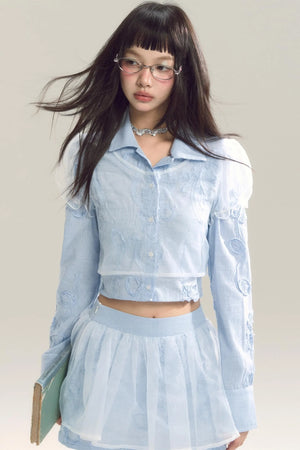 Organza Stripe Skirt Shirt Set-Up