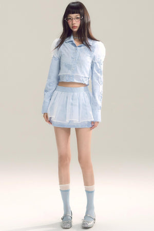 Organza Stripe Skirt Shirt Set-Up