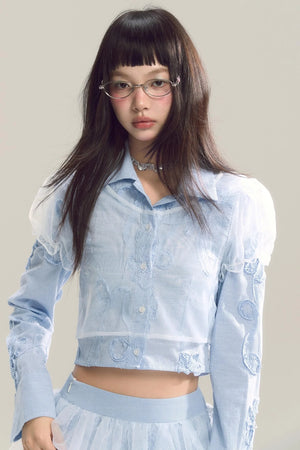Organza Stripe Skirt Shirt Set-Up