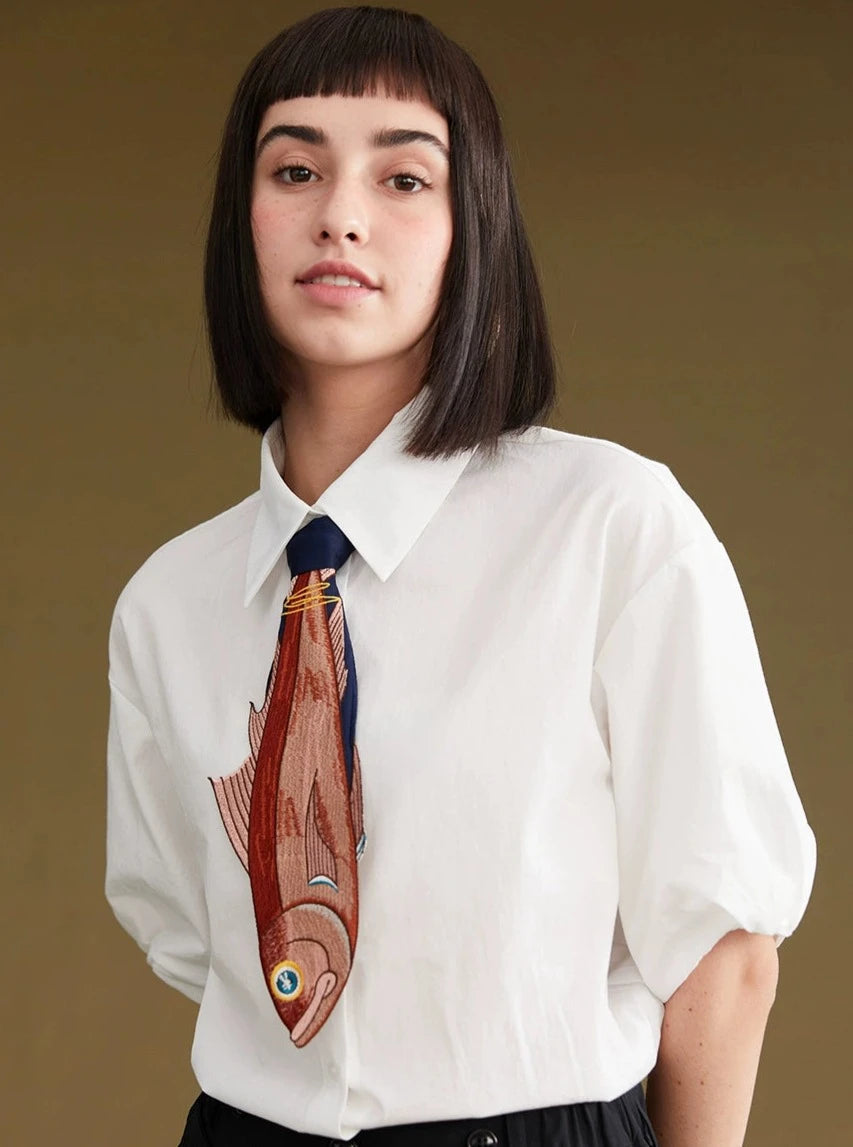 Original Design Fish Embroidery Stitching Neckties
