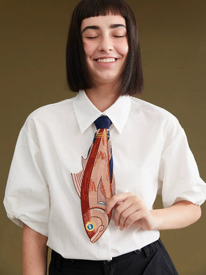 Original Design Fish Embroidery Stitching Neckties