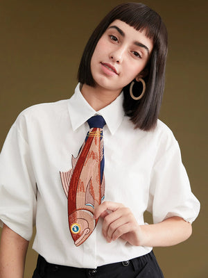 Original Design Fish Embroidery Stitching Neckties