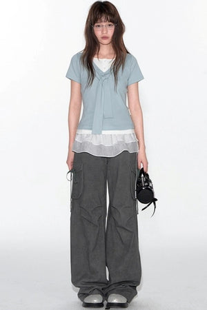 Original Detachable Navy Neck Slim Top