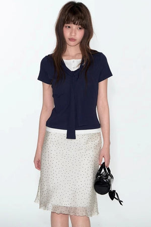 Original Detachable Navy Neck Slim Top