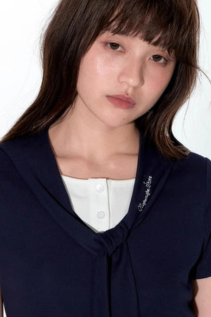 Original Detachable Navy Neck Slim Top