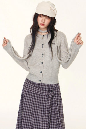 Original Lace-Up Crew Neck Cardigan Set-Up
