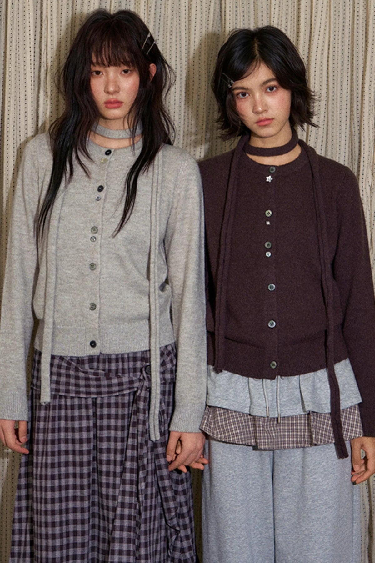 Original Lace-Up Crew Neck Cardigan Set-Up