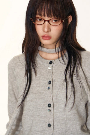 Original Lace-Up Crew Neck Cardigan Set-Up