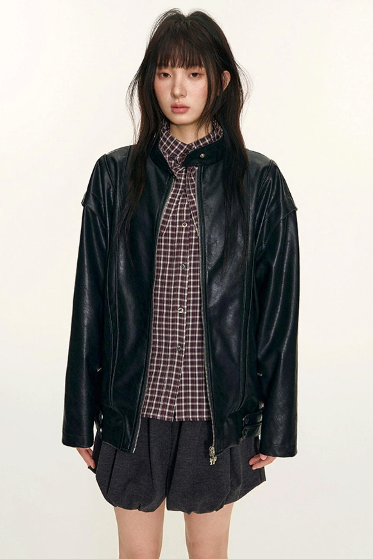 Original Plaid Embroidered Lace-Up Long Sleeve Shirt