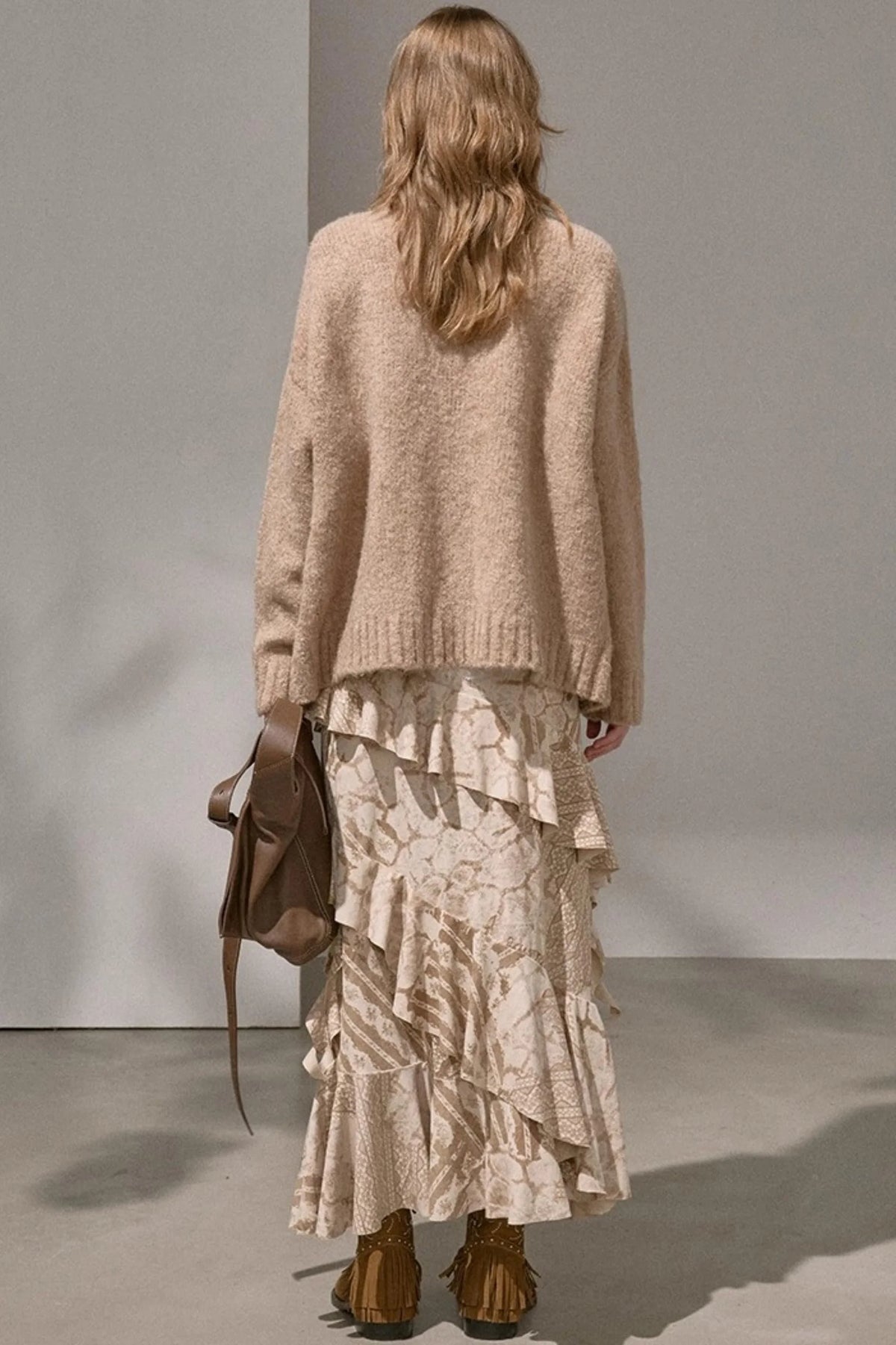 Original Slanted Ruffle Leaf Wave Midi Cake Skirt