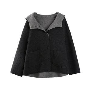 Oxygen Blue Wool Hooded Coat
