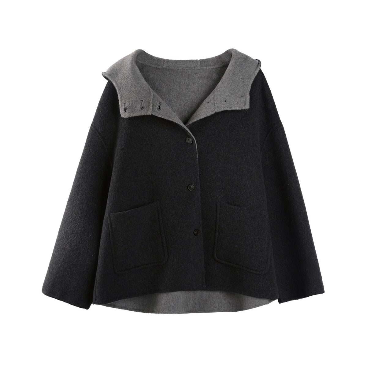 Oxygen Blue Wool Hooded Coat