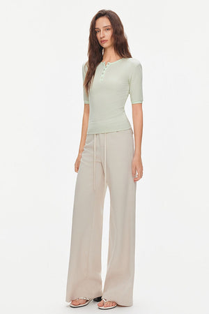 Padded Shoulder Henley Knit Top
