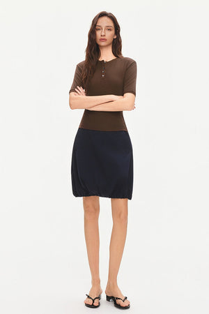 Padded Shoulder Henley Knit Top